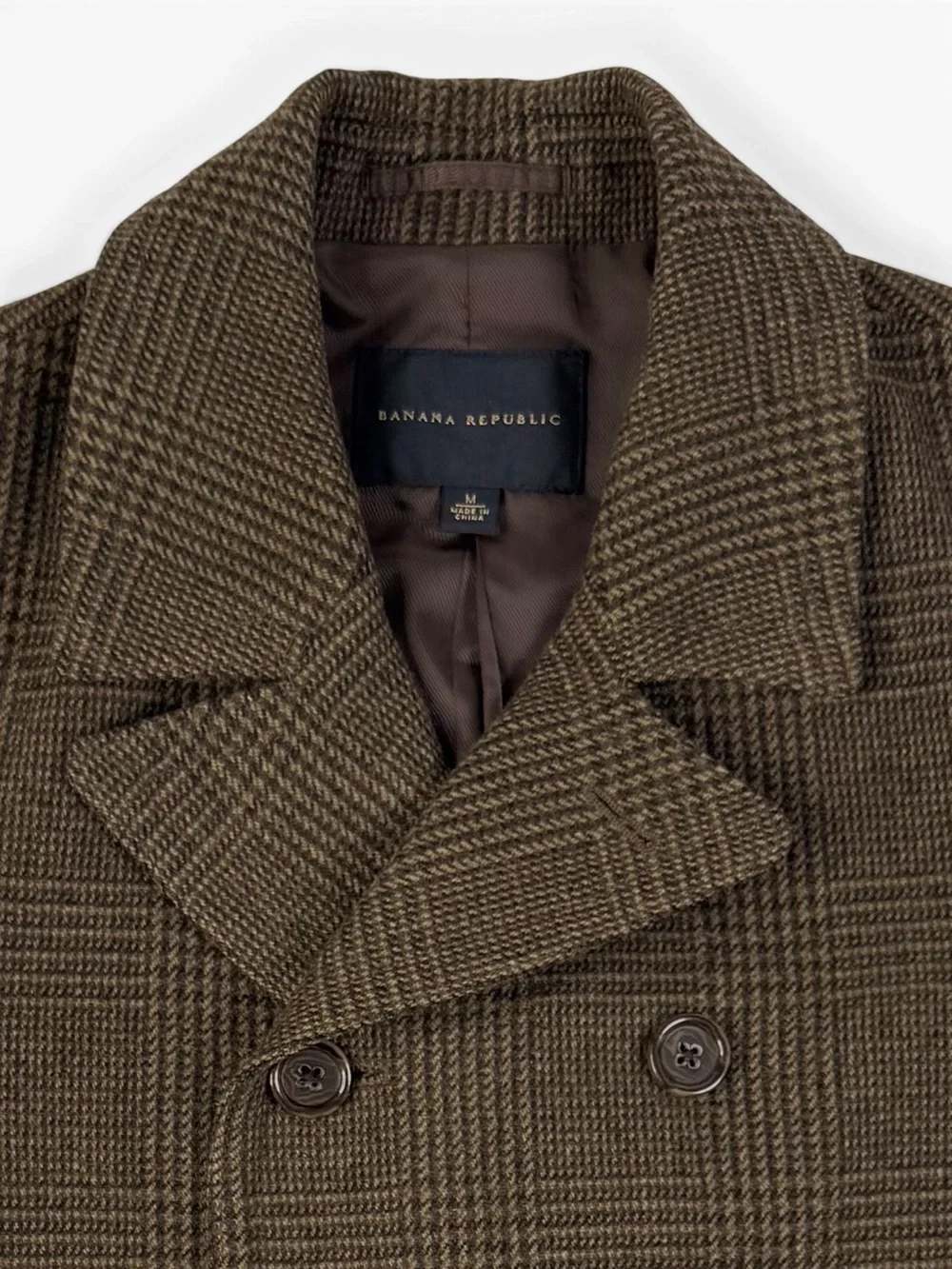 Banana Republic Heritage Brown Plaid Double Breasted Wool Peacoat M